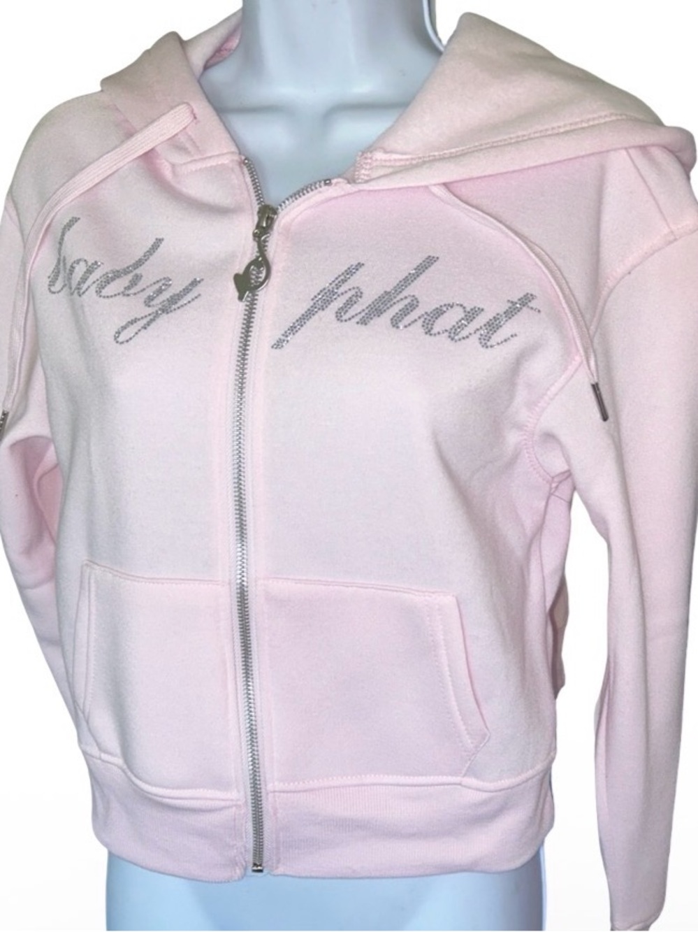 BABY PHAT LIGHT PINK BLING RHINESTONE LOGO FLEECE  ZIP UP CROPPED HOODIE NWT